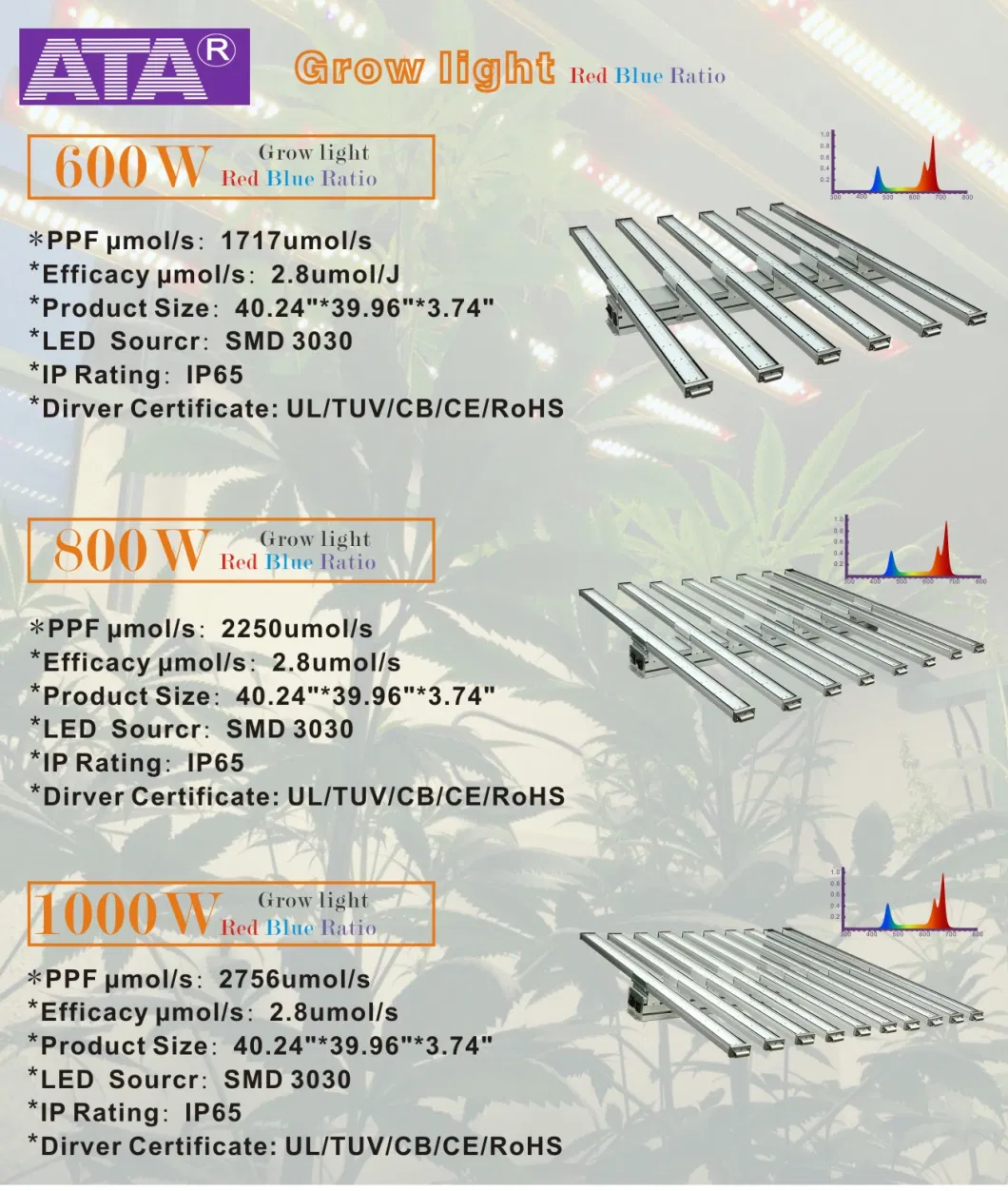 Spyder 600W/800W/1000W Full Spectrum LED Grow Lights for Medical Plants and Hydroponics Indoor Plants